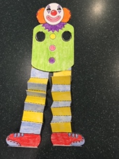 paper clown finger puppet with accordian folded legs