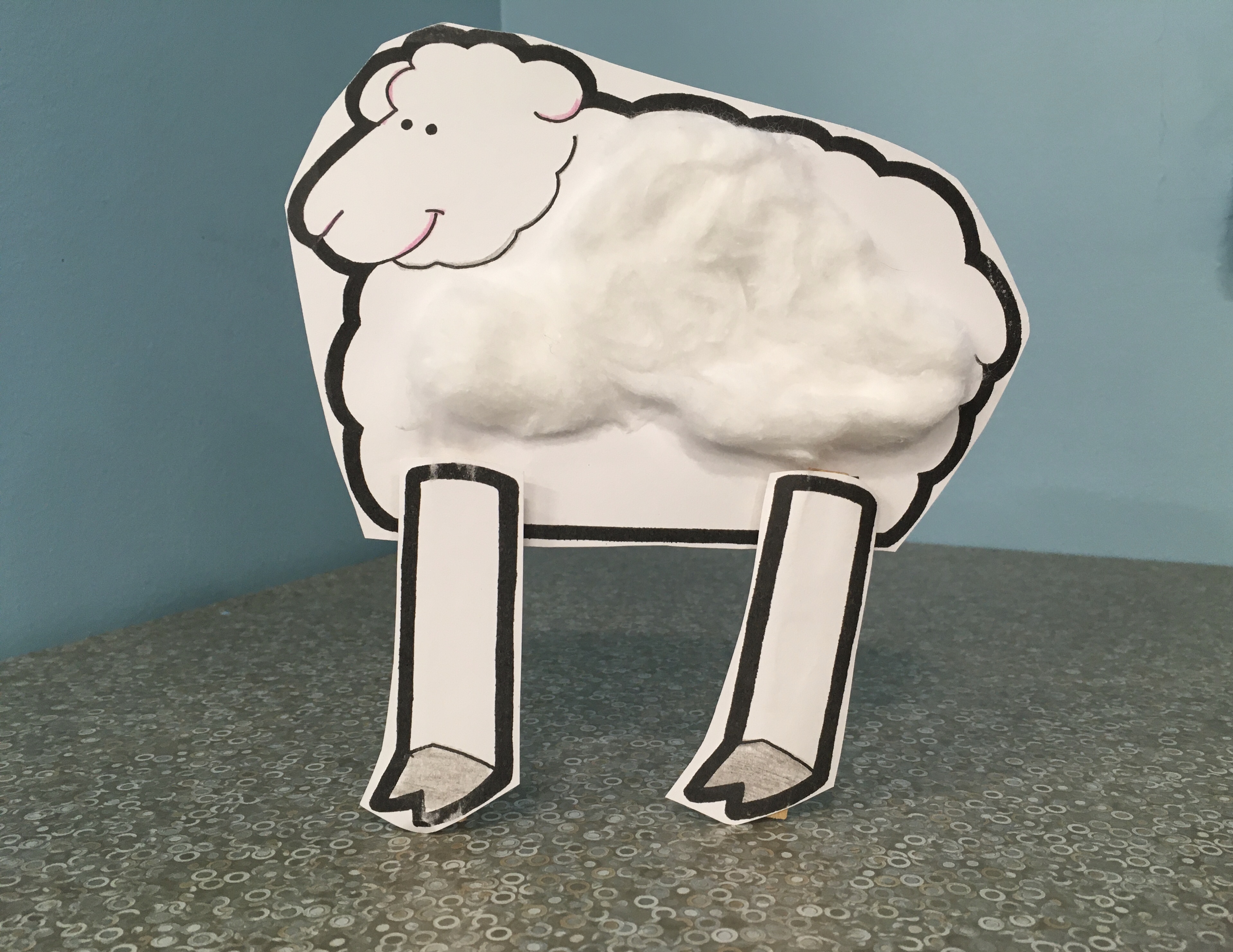 white paper sheep with cotton ball fluff