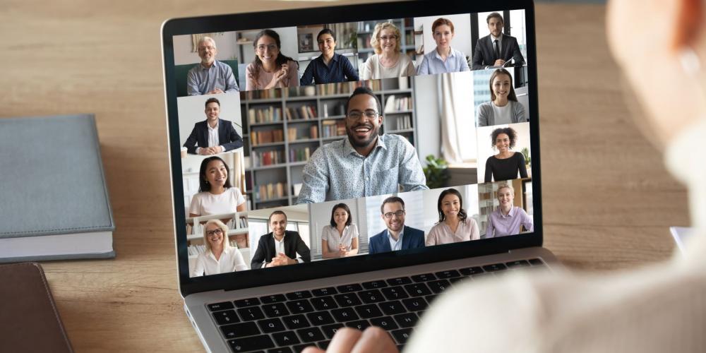 Snapshot of a video meeting on a laptop computer