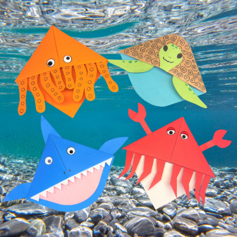 ocean animal origami bookmarks underwater background