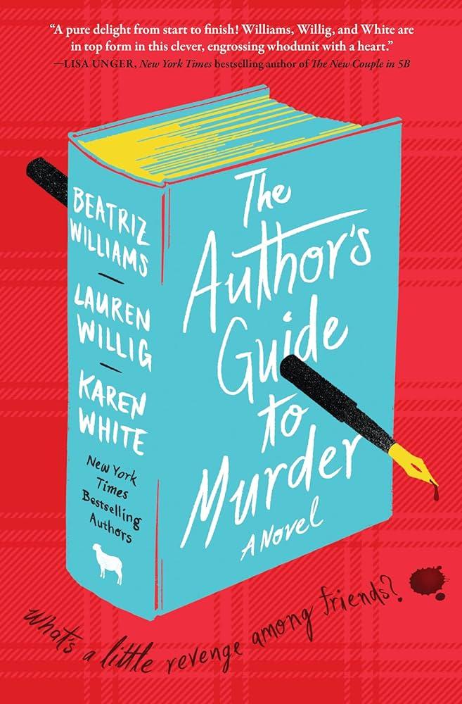 Image: Book with a pen stabbed through it. Text: Title reads as The Author's Guide to Murder